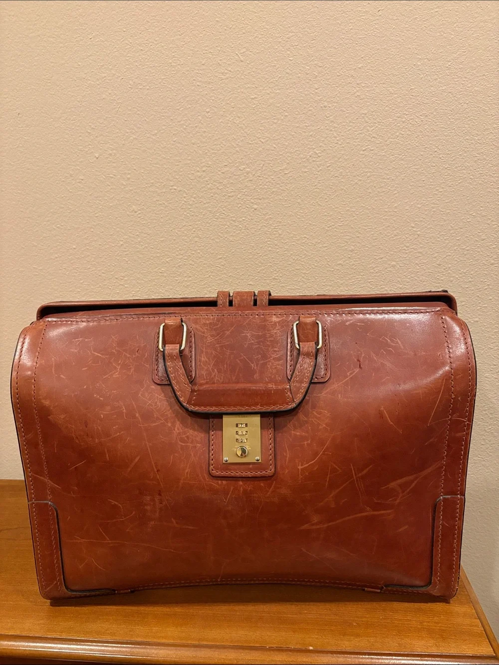 Vintage Schlesinger Men's Belting Leather Briefcase Bag in Cognac Brown